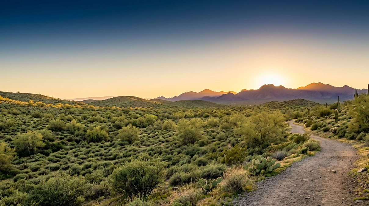 Arizona desert path at sunset